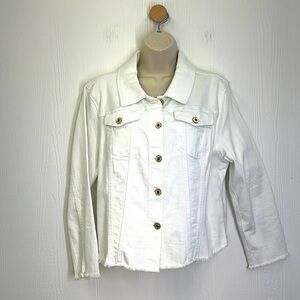 Hilfiger Jeans - White Fringe Gold Button Down Long Sleeve Jean Jacket Size LG